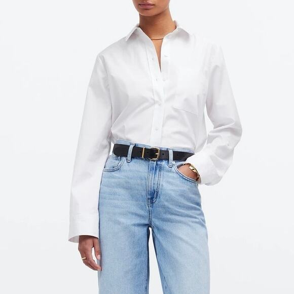 NWT Madewell Relaxed Button-Front Shirt in Poplin Eyelet White Size XXL - Picture 1 of 11